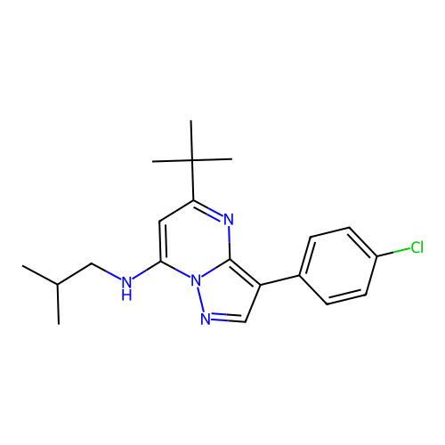 5-tert-butyl-3-(4-chlorophenyl)-N-(2-methylpropyl)pyrazolo[1,5-a]pyrimidin-7-amine structure