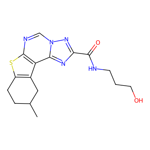 N-(3-hydroxypropyl)-10-methyl-8,9,10,11-tetrahydro[1]benzothieno[3,2-e][1,2,4]triazolo[1,5-c]pyrimidine-2-carboxamide structure