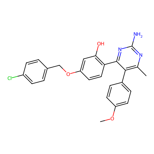 2-(2-amino-5-(4-methoxyphenyl)-6-methylpyrimidin-4-yl)-5-((4-chlorobenzyl)oxy)phenol structure