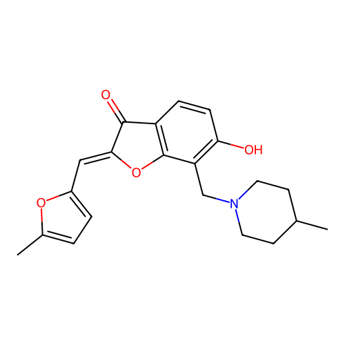 (Z)-6-hydroxy-2-((5-methylfuran-2-yl)methylene)-7-((4-methylpiperidin-1-yl)methyl)benzofuran-3(2H)-one structure