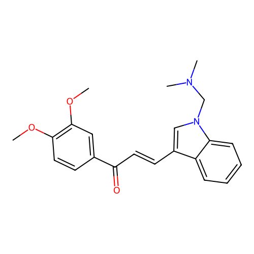 (2E)-1-(3,4-dimethoxyphenyl)-3-{1-[(dimethylamino)methyl]-1H-indol-3-yl}prop-2-en-1-one structure