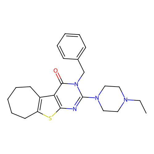 3-benzyl-2-(4-ethylpiperazin-1-yl)-3,5,6,7,8,9-hexahydro-4H-cyclohepta[4,5]thieno[2,3-d]pyrimidin-4-one structure