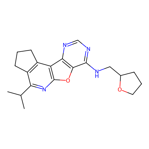 4-(propan-2-yl)-N-(tetrahydrofuran-2-ylmethyl)-2,3-dihydro-1H-cyclopenta[4',5']pyrido[3',2':4,5]furo[3,2-d]pyrimidin-7-amine structure