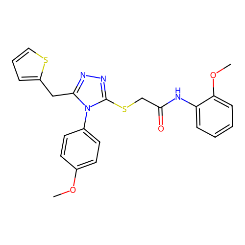 N-(2-methoxyphenyl)-2-{[4-(4-methoxyphenyl)-5-(thiophen-2-ylmethyl)-4H-1,2,4-triazol-3-yl]sulfanyl}acetamide structure