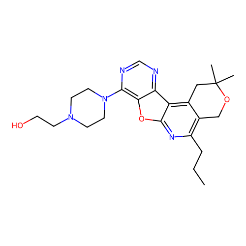 2-(4-(2,2-dimethyl-5-propyl-2,4-dihydro-1H-pyrano[4'',3'':4',5']pyrido[3',2':4,5]furo[3,2-d]pyrimidin-8-yl)piperazin-1-yl)ethanol structure