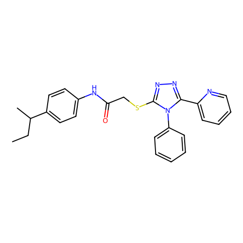 N-(4-butan-2-ylphenyl)-2-[(4-phenyl-5-pyridin-2-yl-1,2,4-triazol-3-yl)sulfanyl]acetamide structure