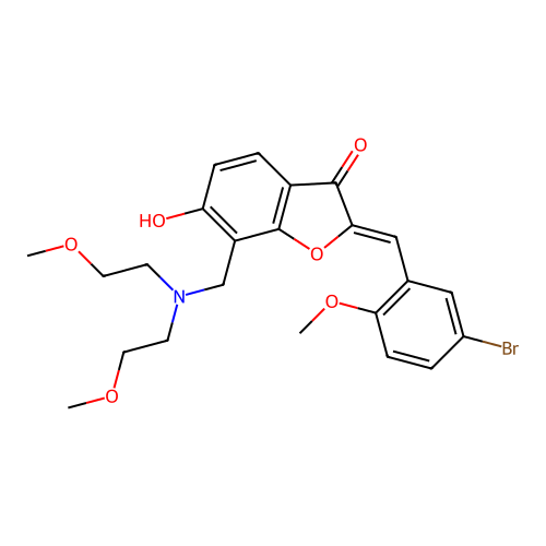 (Z)-7-((bis(2-methoxyethyl)amino)methyl)-2-(5-bromo-2-methoxybenzylidene)-6-hydroxybenzofuran-3(2H)-one structure