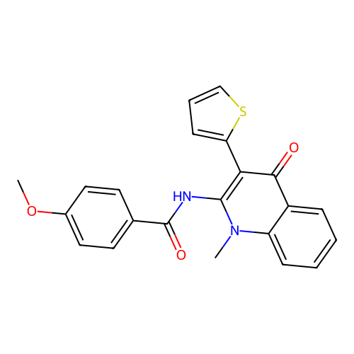 4-methoxy-N-(1-methyl-4-oxo-3-(thiophen-2-yl)-1,4-dihydroquinolin-2-yl)benzamide structure