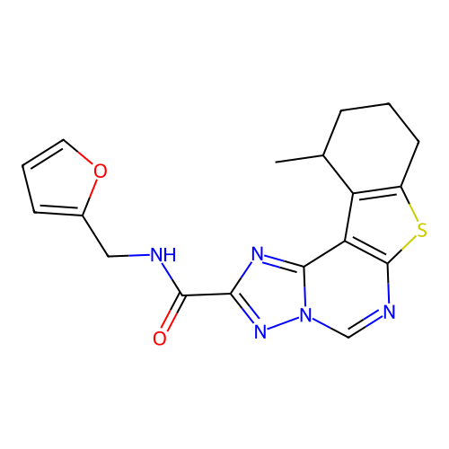 N-(furan-2-ylmethyl)-11-methyl-8,9,10,11-tetrahydro[1]benzothieno[3,2-e][1,2,4]triazolo[1,5-c]pyrimidine-2-carboxamide structure