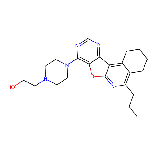 2-(4-(5-propyl-1,2,3,4-tetrahydropyrimido[4',5':4,5]furo[2,3-c]isoquinolin-8-yl)piperazin-1-yl)ethanol structure