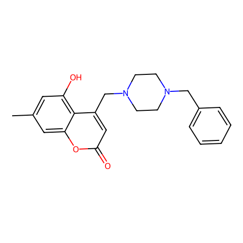 4-((4-benzylpiperazin-1-yl)methyl)-5-hydroxy-7-methyl-2H-chromen-2-one structure