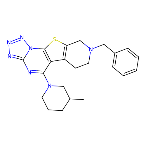 8-benzyl-5-(3-methylpiperidin-1-yl)-6,7,8,9-tetrahydropyrido[4',3':4,5]thieno[3,2-e]tetrazolo[1,5-a]pyrimidine structure
