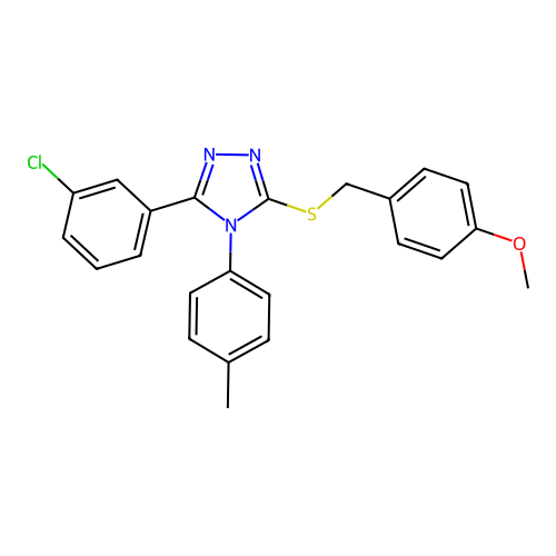 3-(3-chlorophenyl)-5-[(4-methoxyphenyl)methylsulfanyl]-4-(4-methylphenyl)-1,2,4-triazole structure