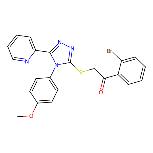 1-(2-bromophenyl)-2-[[4-(4-methoxyphenyl)-5-pyridin-2-yl-1,2,4-triazol-3-yl]sulfanyl]ethanone structure