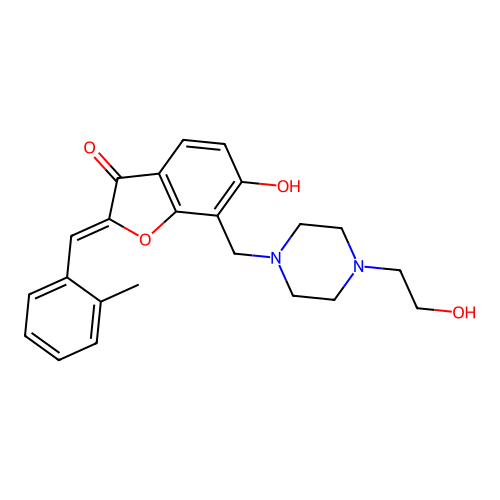 (Z)-6-hydroxy-7-((4-(2-hydroxyethyl)piperazin-1-yl)methyl)-2-(2-methylbenzylidene)benzofuran-3(2H)-one structure