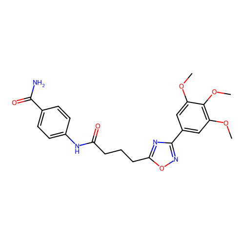 4-[4-[3-(3,4,5-Trimethoxyphenyl)-1,2,4-oxadiazol-5-yl]butanoylamino]benzamide structure