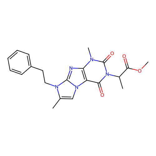 methyl 2-[1,7-dimethyl-2,4-dioxo-8-(2-phenylethyl)-1,3,5-trihydro-4-imidazolin o[1,2-h]purin-3-yl]propanoate structure
