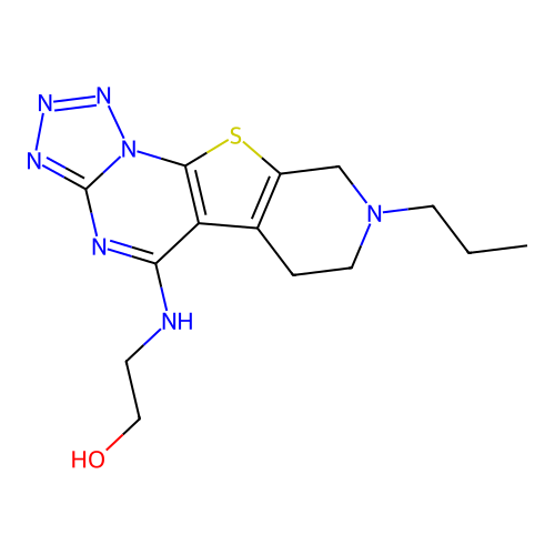 2-((8-propyl-6,7,8,9-tetrahydropyrido[4',3':4,5]thieno[3,2-e]tetrazolo[1,5-a]pyrimidin-5-yl)amino)ethanol structure