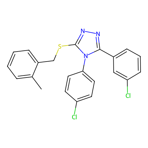 3-(3-chlorophenyl)-4-(4-chlorophenyl)-5-[(2-methylphenyl)methylsulfanyl]-1,2,4-triazole structure