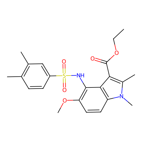 ethyl 4-(3,4-dimethylphenylsulfonamido)-5-methoxy-1,2-dimethyl-1H-indole-3-carboxylate structure