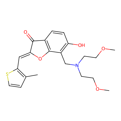 (Z)-7-((bis(2-methoxyethyl)amino)methyl)-6-hydroxy-2-((3-methylthiophen-2-yl)methylene)benzofuran-3(2H)-one structure