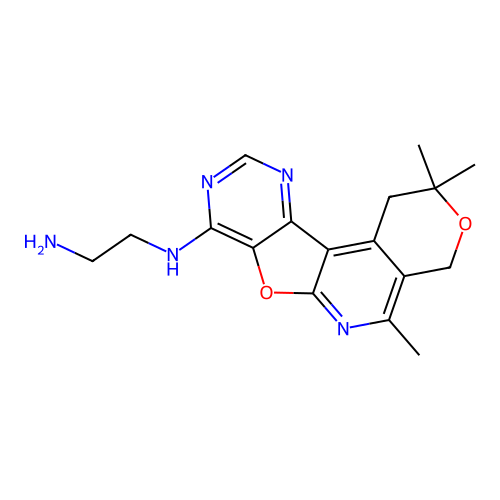 N-(2,2,5-trimethyl-1,4-dihydro-2H-pyrano[4'',3'':4',5']pyrido[3',2':4,5]furo[3,2-d]pyrimidin-8-yl)ethane-1,2-diamine structure