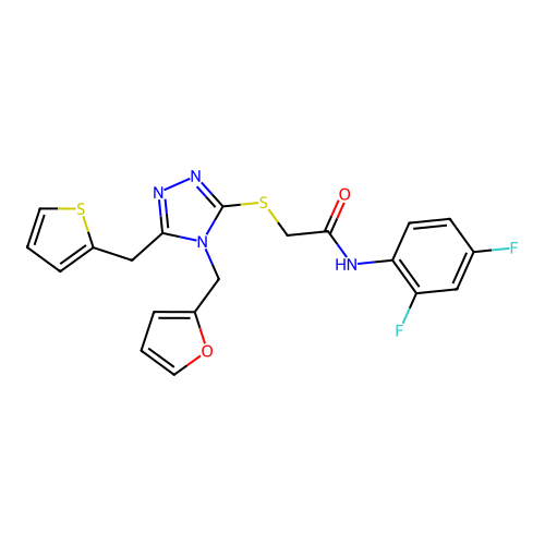 N-(2,4-difluorophenyl)-2-((4-(furan-2-ylmethyl)-5-(thiophen-2-ylmethyl)-4H-1,2,4-triazol-3-yl)thio)acetamide structure