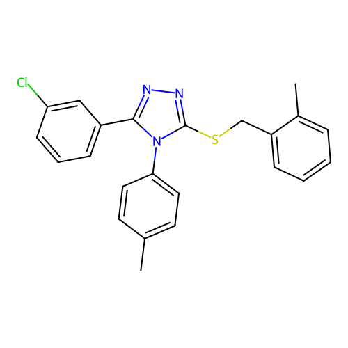 3-(3-chlorophenyl)-4-(4-methylphenyl)-5-[(2-methylphenyl)methylsulfanyl]-1,2,4-triazole structure