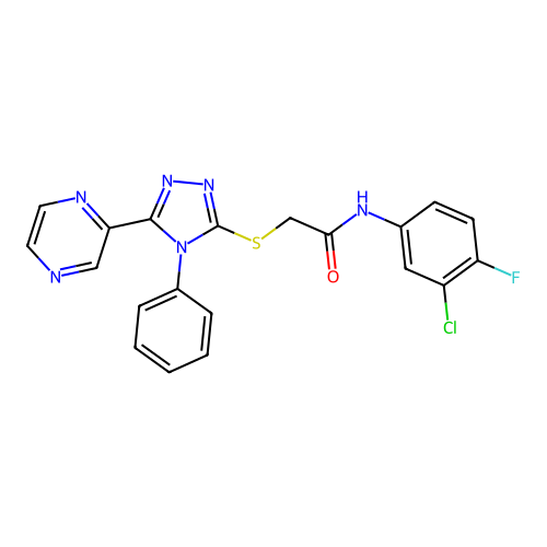 N-(3-chloro-4-fluorophenyl)-2-{[4-phenyl-5-(pyrazin-2-yl)-4H-1,2,4-triazol-3-yl]sulfanyl}acetamide structure