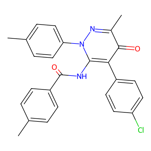 N-[4-(4-chlorophenyl)-6-methyl-2-(4-methylphenyl)-5-oxopyridazin-3-yl]-4-methylbenzamide structure