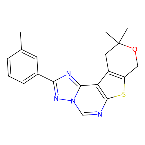 10,10-dimethyl-2-(3-methylphenyl)-10,11-dihydro-8H-pyrano[4',3':4,5]thieno[3,2-e][1,2,4]triazolo[1,5-c]pyrimidine structure
