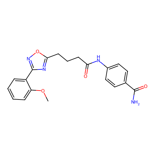 4-({4-[3-(2-Methoxyphenyl)-1,2,4-oxadiazol-5-yl]butanoyl}amino)benzamide structure