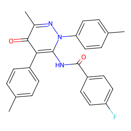4-fluoro-N-(6-methyl-5-oxo-2,4-di-p-tolyl-2,5-dihydropyridazin-3-yl)benzamide structure