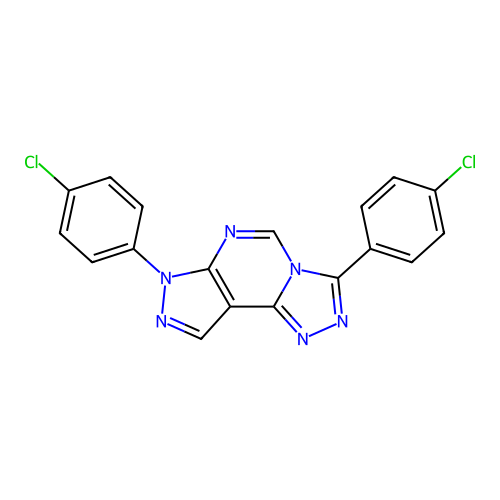 3,7-Bis(4-chlorophenyl)-6-hydropyrazolo[5,4-d]1,2,4-triazolo[4,3-e]pyrimidine structure