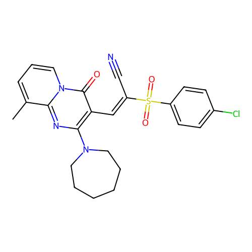 (2E)-3-[2-(azepan-1-yl)-9-methyl-4-oxo-4H-pyrido[1,2-a]pyrimidin-3-yl]-2-[(4-chlorophenyl)sulfonyl]prop-2-enenitrile structure