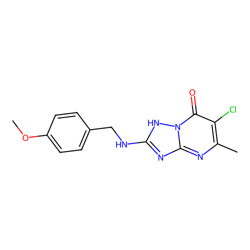 6-chloro-2-[(4-methoxyphenyl)methylamino]-5-methyl-1H-[1,2,4]triazolo[1,5-a]pyrimidin-7-one structure