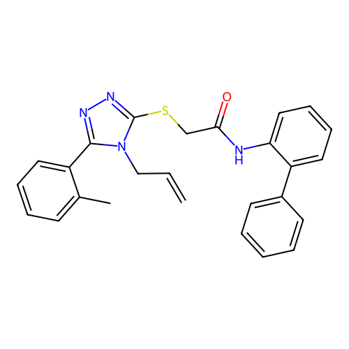 2-[[5-(2-methylphenyl)-4-prop-2-enyl-1,2,4-triazol-3-yl]sulfanyl]-N-(2-phenylphenyl)acetamide structure