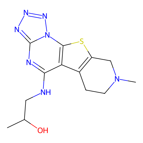 1-((8-methyl-6,7,8,9-tetrahydropyrido[4',3':4,5]thieno[3,2-e]tetrazolo[1,5-a]pyrimidin-5-yl)amino)propan-2-ol structure