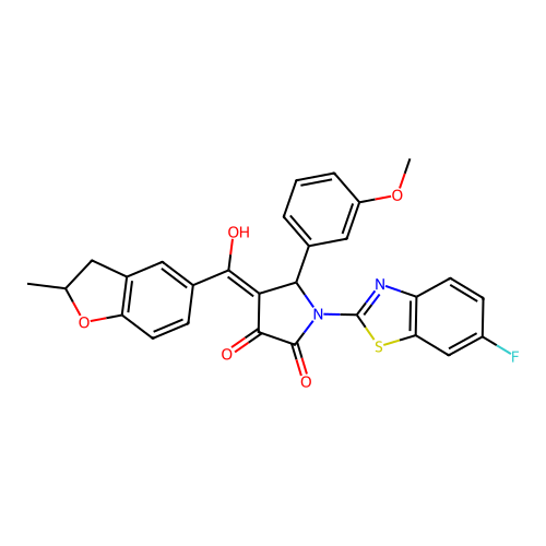 (4E)-1-(6-fluoro-1,3-benzothiazol-2-yl)-4-[hydroxy(2-methyl-2,3-dihydro-1-benzofuran-5-yl)methylidene]-5-(3-methoxyphenyl)pyrrolidine-2,3-dione structure