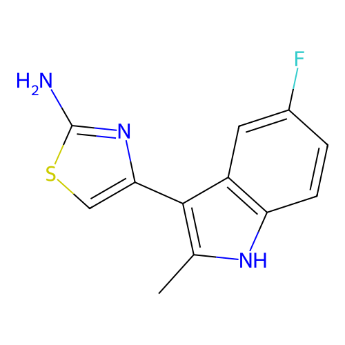 4-(5-fluoro-2-methyl-1H-indol-3-yl)-1,3-thiazol-2-amine structure