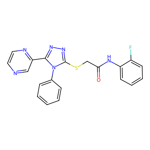 N-(2-fluorophenyl)-2-{[4-phenyl-5-(pyrazin-2-yl)-4H-1,2,4-triazol-3-yl]sulfanyl}acetamide structure