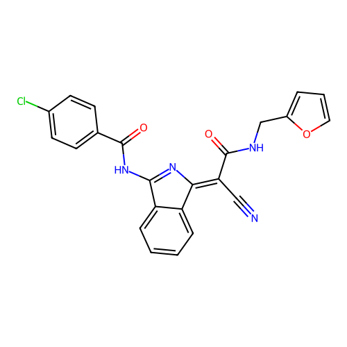 4-chloro-N-[3-[cyano-(2-furylmethylcarbamoyl)methylidene]isoindol-1-yl]benzamide structure