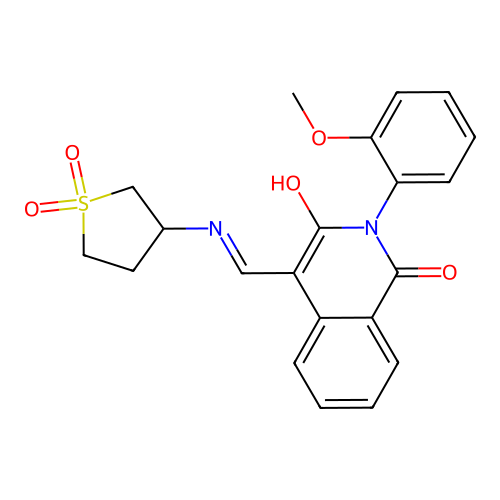 4-[[(1,1-dioxothiolan-3-yl)amino]methylidene]-2-(2-methoxyphenyl)isoquinoline-1,3-dione structure
