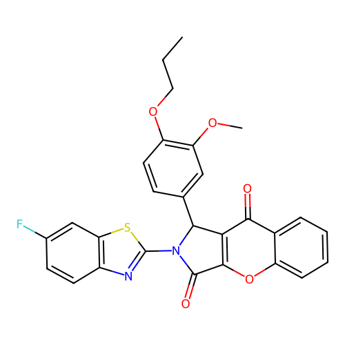 2-(6-fluoro-1,3-benzothiazol-2-yl)-1-(3-methoxy-4-propoxyphenyl)-1,2-dihydrochromeno[2,3-c]pyrrole-3,9-dione structure