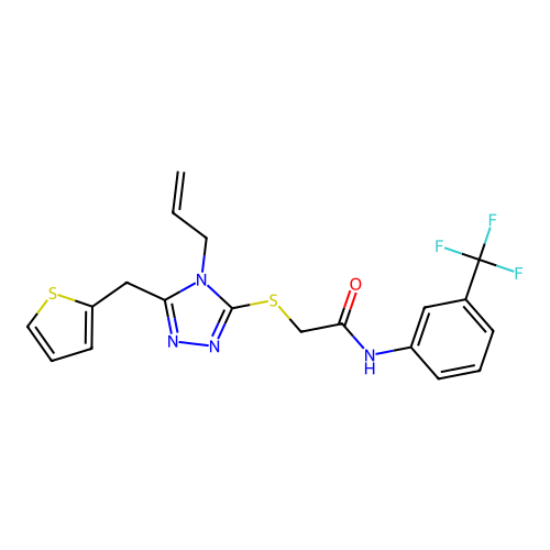 2-{[4-(prop-2-en-1-yl)-5-(thiophen-2-ylmethyl)-4H-1,2,4-triazol-3-yl]sulfanyl}-N-[3-(trifluoromethyl)phenyl]acetamide structure