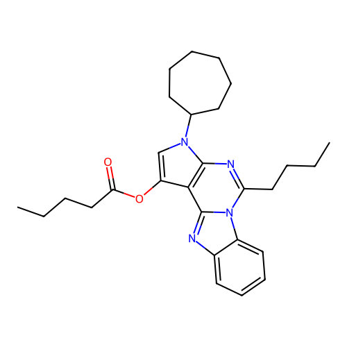 5-butyl-3-cycloheptyl-3H-benzo[4,5]imidazo[1,2-c]pyrrolo[3,2-e]pyrimidin-1-yl pentanoate structure