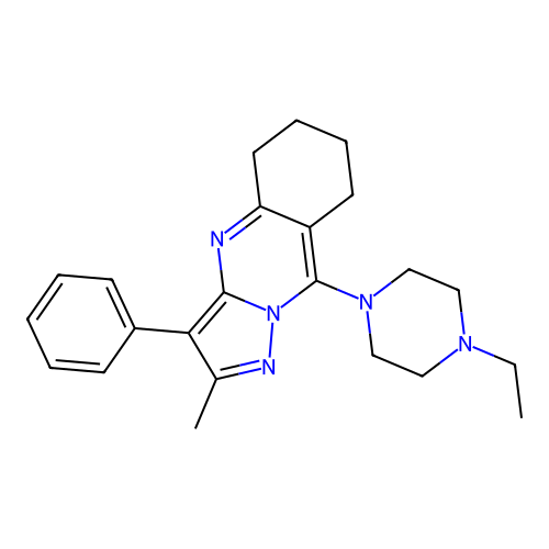 9-(4-ethylpiperazin-1-yl)-2-methyl-3-phenyl-5,6,7,8-tetrahydropyrazolo[5,1-b]quinazoline structure