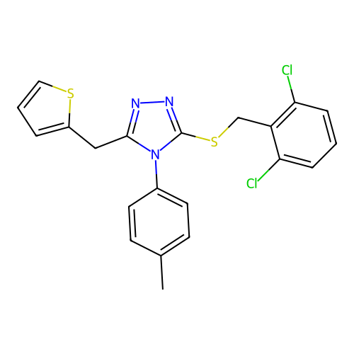 3-[(2,6-dichlorophenyl)methylsulfanyl]-4-(4-methylphenyl)-5-(thiophen-2-ylmethyl)-1,2,4-triazole structure