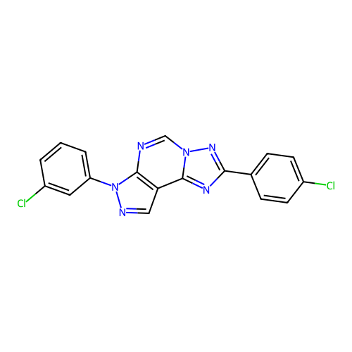 7-(3-chlorophenyl)-2-(4-chlorophenyl)-7H-pyrazolo[4,3-e][1,2,4]triazolo[1,5-c]pyrimidine structure