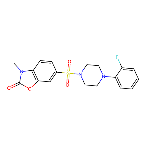 6-[4-(2-Fluorophenyl)piperazin-1-yl]sulfonyl-3-methyl-1,3-benzoxazol-2-one structure